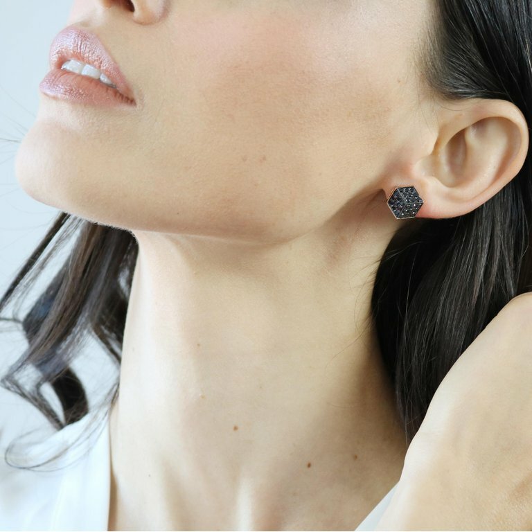 1.5ct Black Lab-Created Moissanite Cube Cluster Stud Earrings Rose Gold Plated