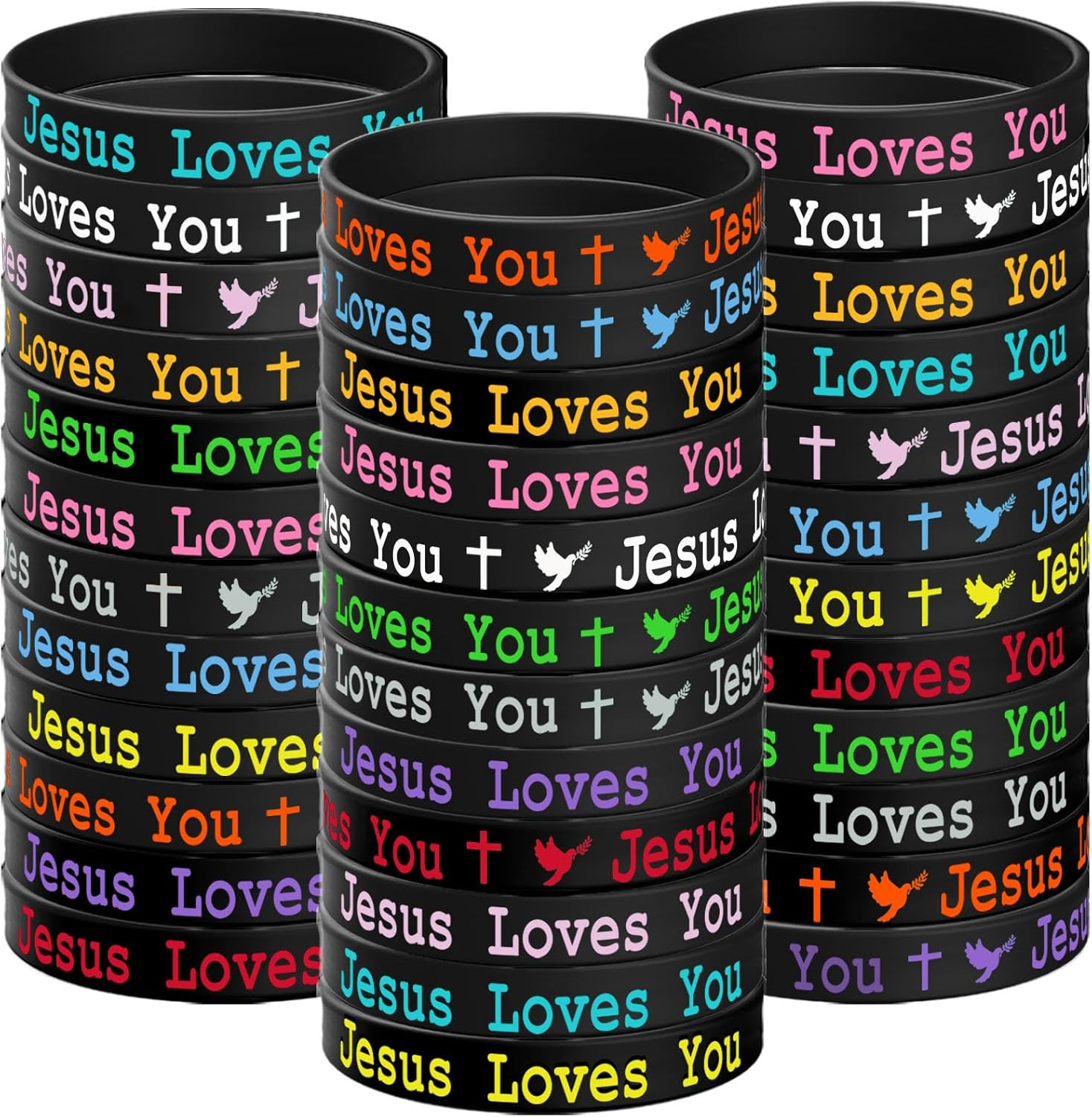 36 PCS Jesus Loves You Silicone Wristbands Colorful Rubber Bracelets Christian S