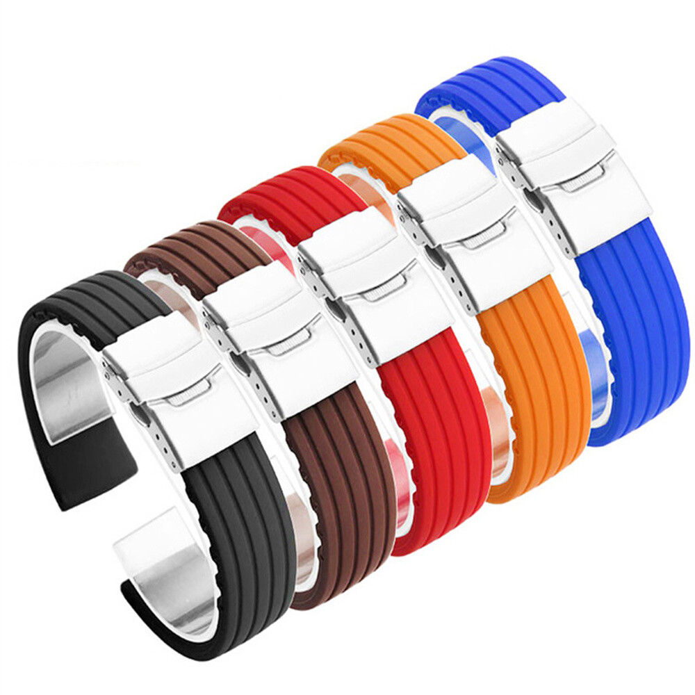 Silicone Rubber Watch Strap Band Waterproof Deployment Clasp 16 18 20 22 24MM