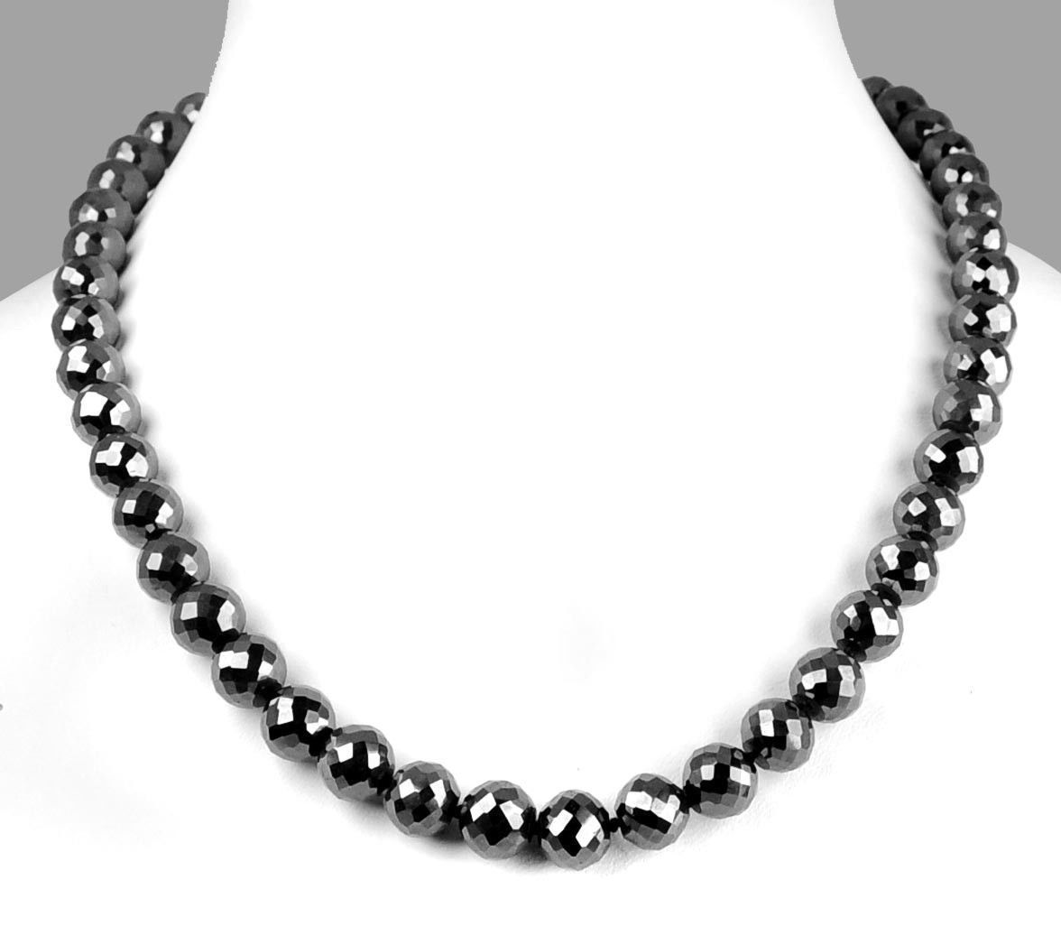 10 mm 20 Inch Black Diamond Necklace With 925 Silver Clasp With Certificate