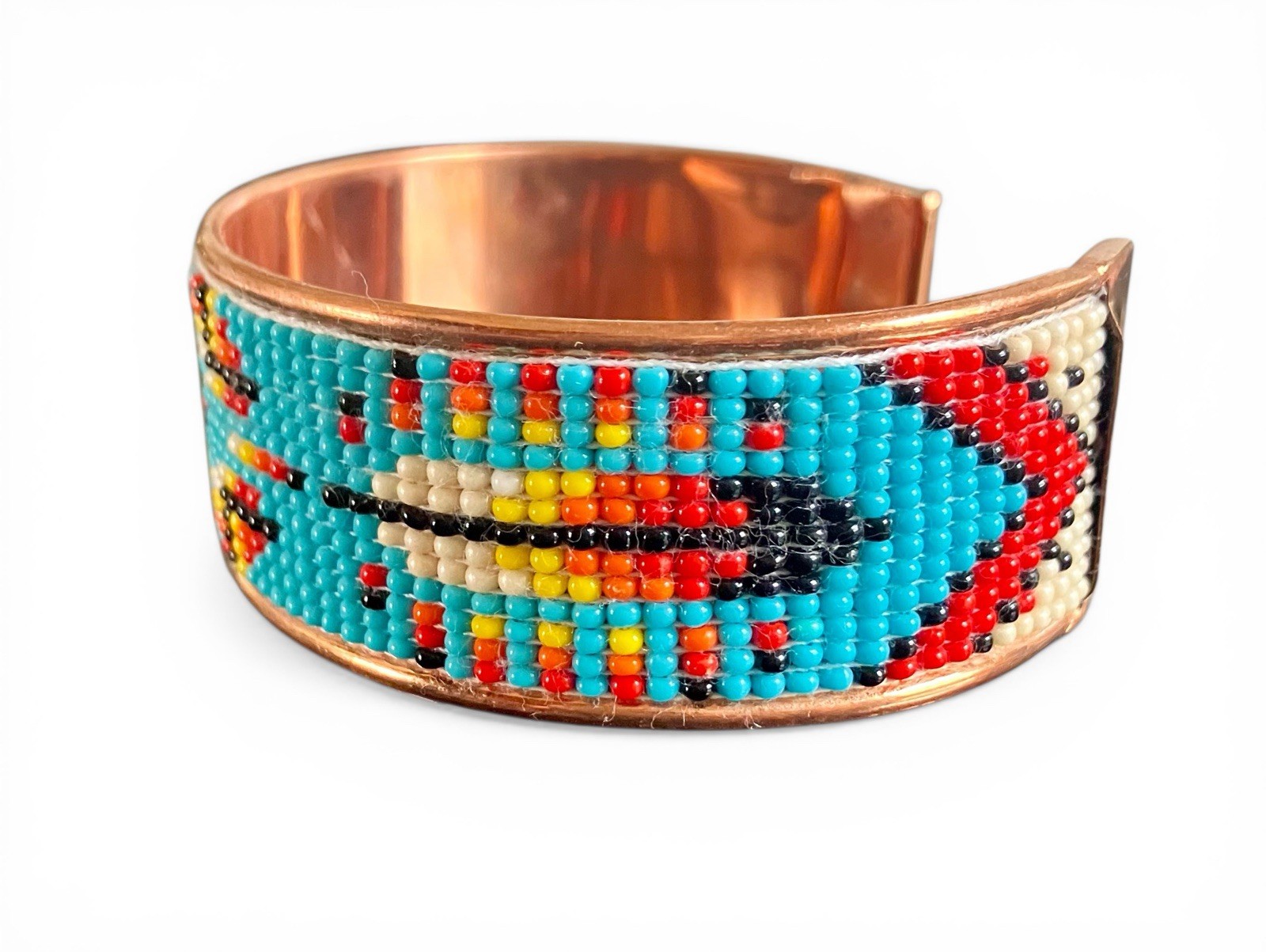 NEW Southwestern Boho Statement Turquoise Seed Beaded Copper Cuff Bracelet 7.5”