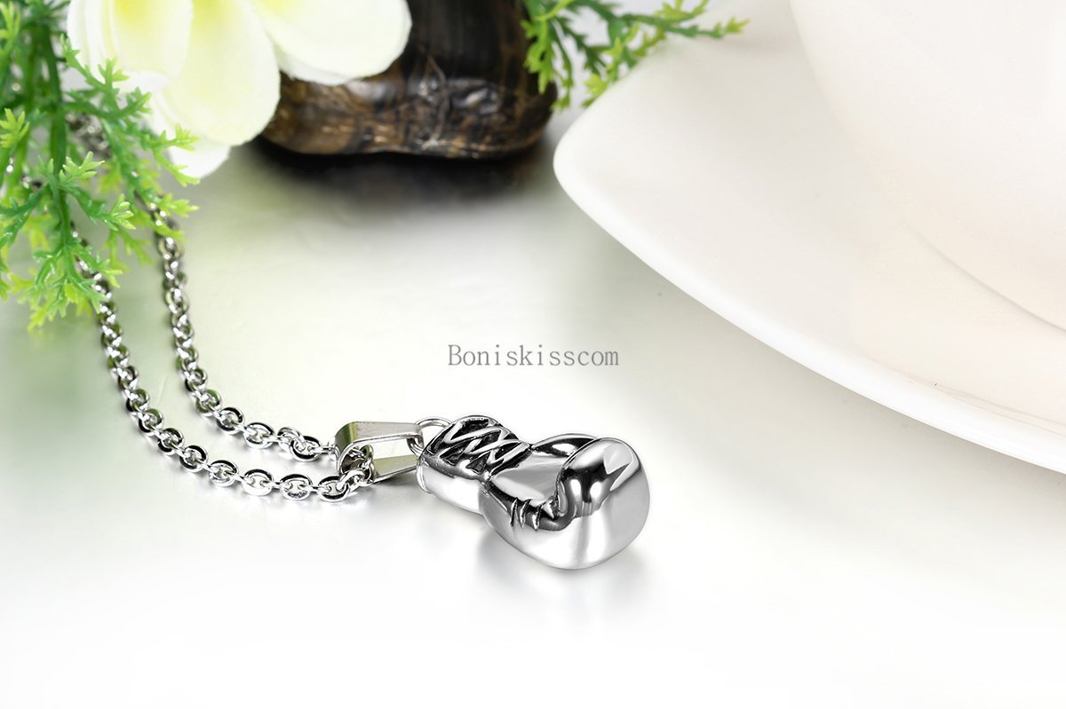 Silver Stainless Steel Boxing Glove Pendant Necklace for Men Men’s Jewelry