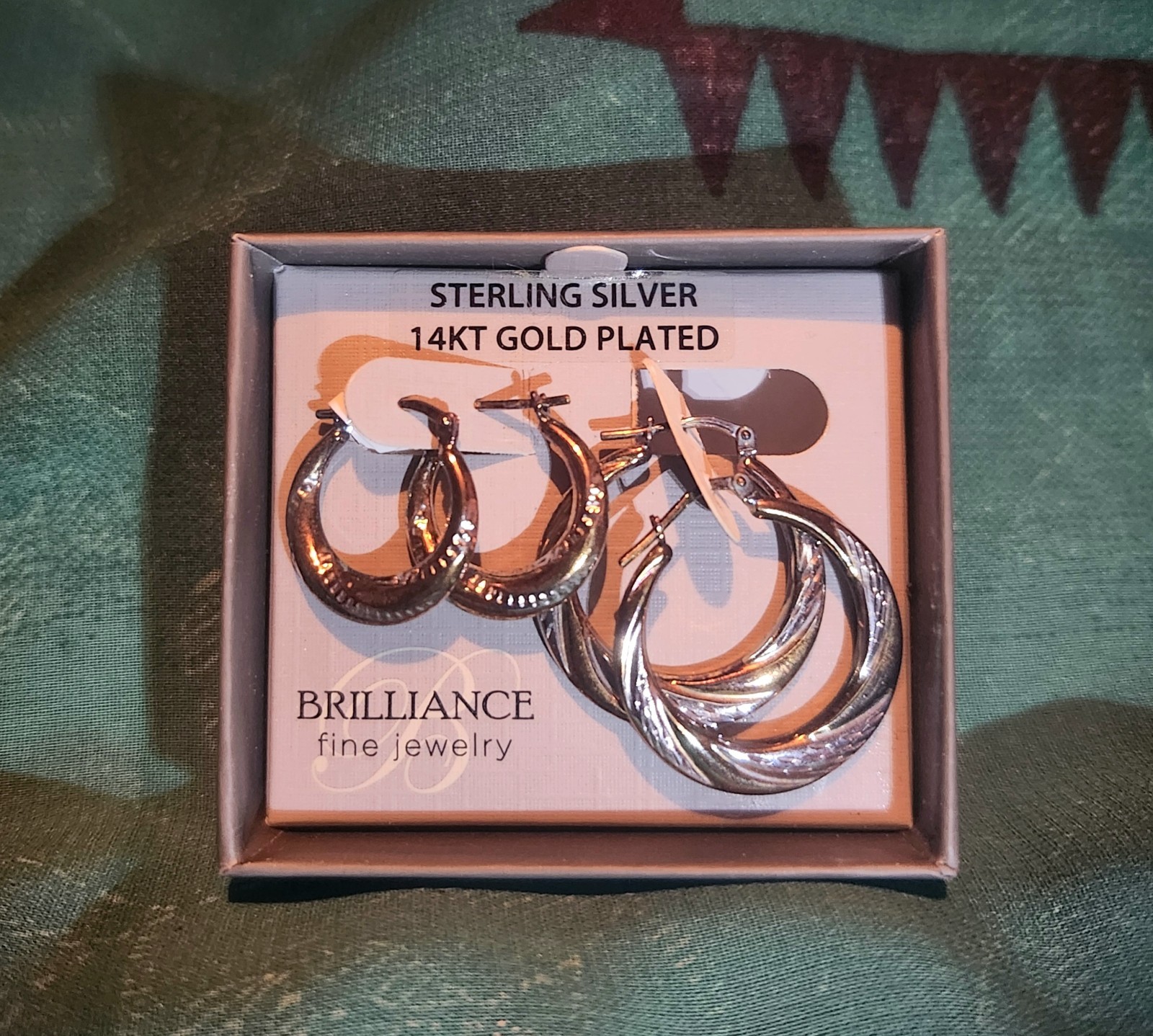 2 Brilliance Fine Jewelry 14K Gold Plated Sterling Silver & Diamond Cut Earrings