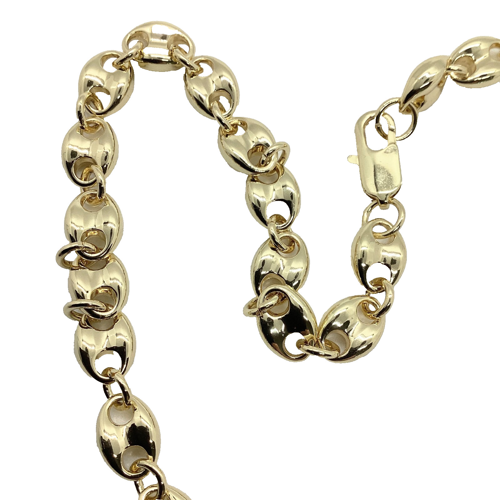 18k Yellow Gold Plated Puffed Anchor Mariner Marina Chain Necklace 8mm 24″ NWOT