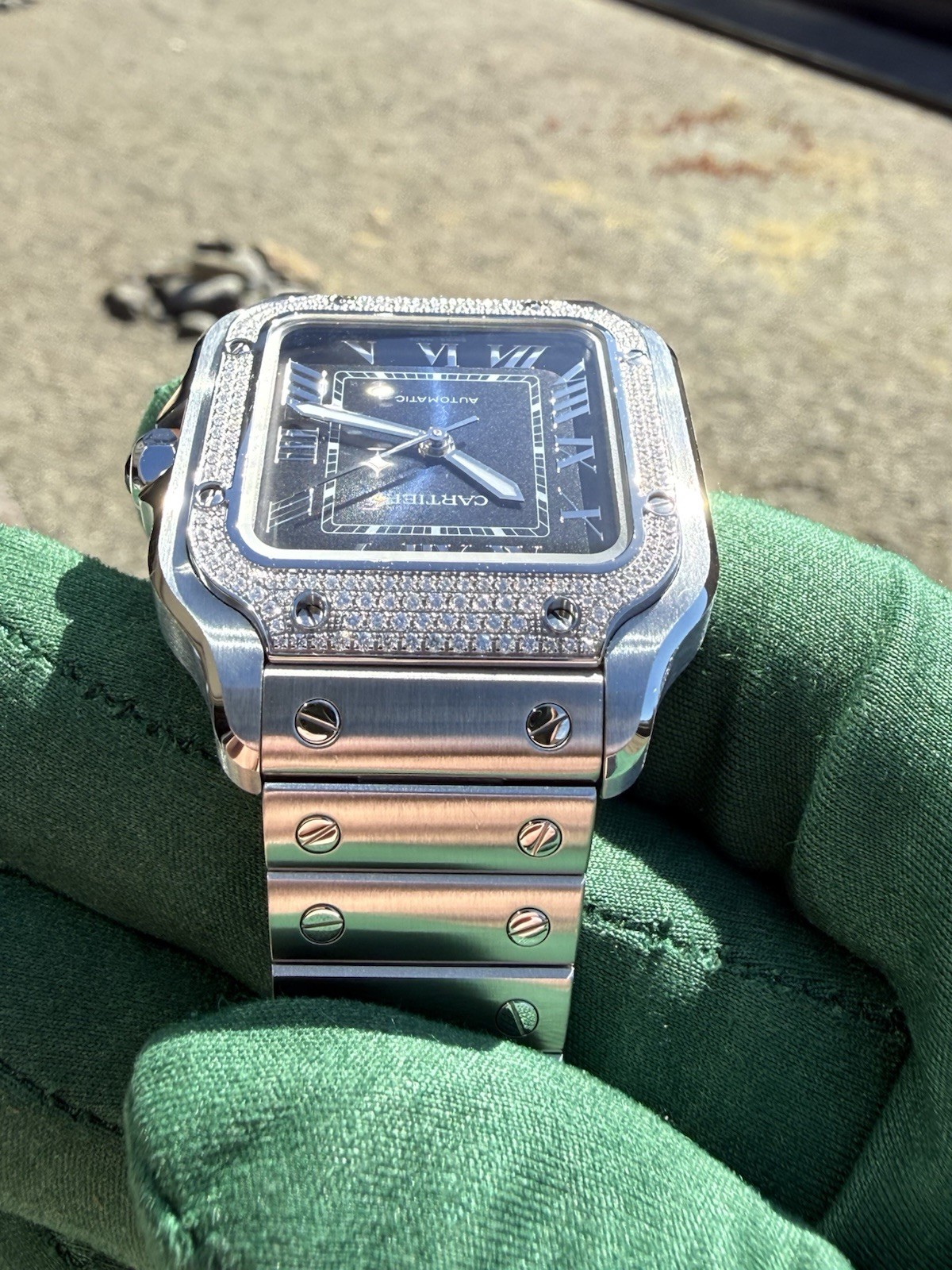 2024 Cartier Santos Medium Factory Diamond Bezel Blue Dial W4SA0006 4075 FS