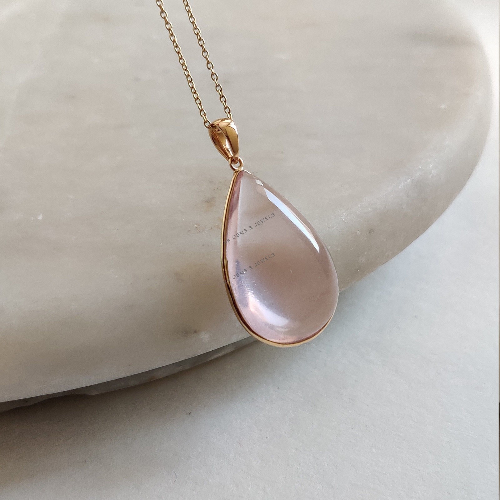 22.65ct Natural Rose Quartz Pendant 14K Gold Minimalist January Birthstone Gift