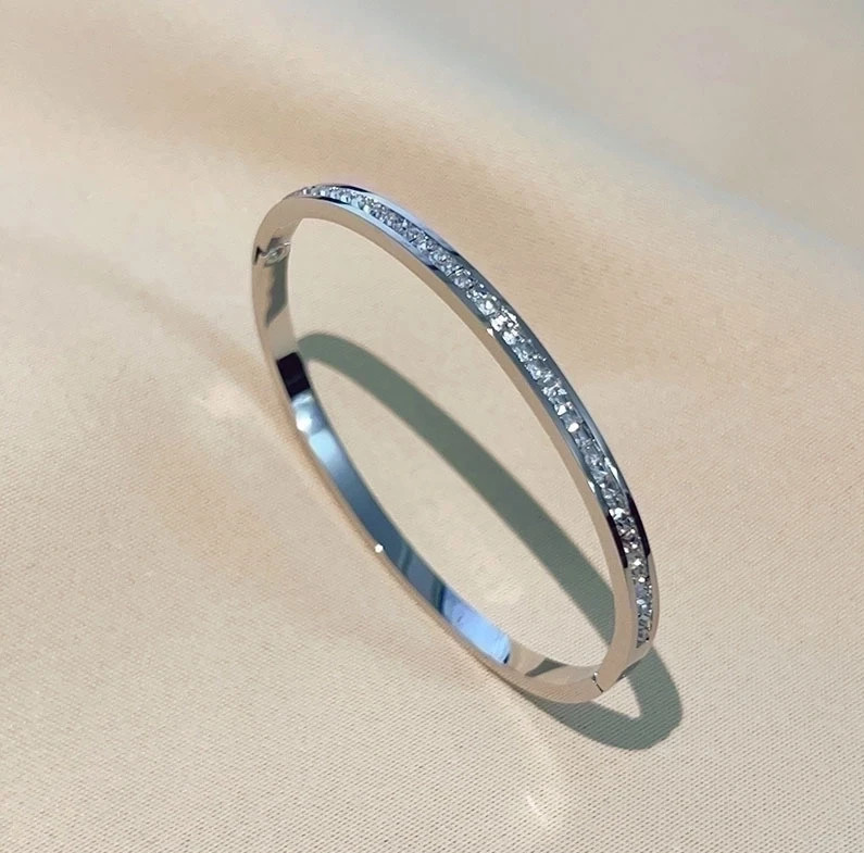 Stainless Steel Bangle Bracelet Women Rose Gold/ Silver/Zircon Diamond Variation