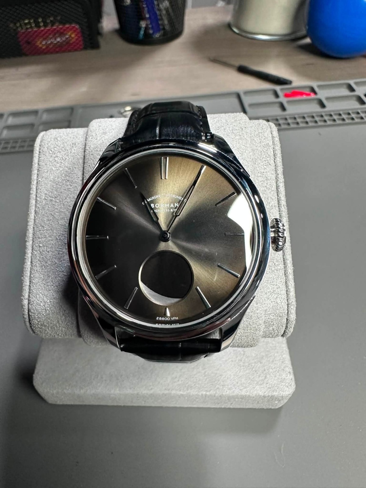Borman Moonphase Automatic Moon Phase Gray Dial Black Leather Strap 50m 43mm