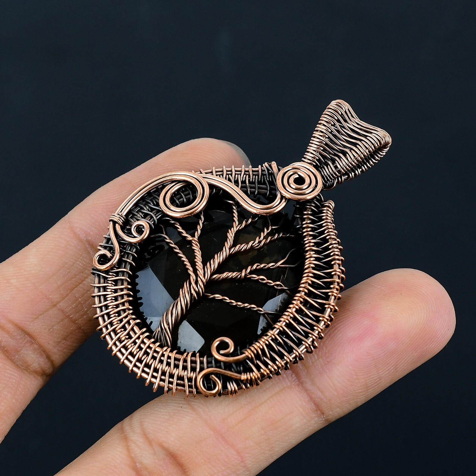 Tree Of Life Smoky Quartz Gemstone Copper Wire Wrapped Pendant Jewelry LC-268