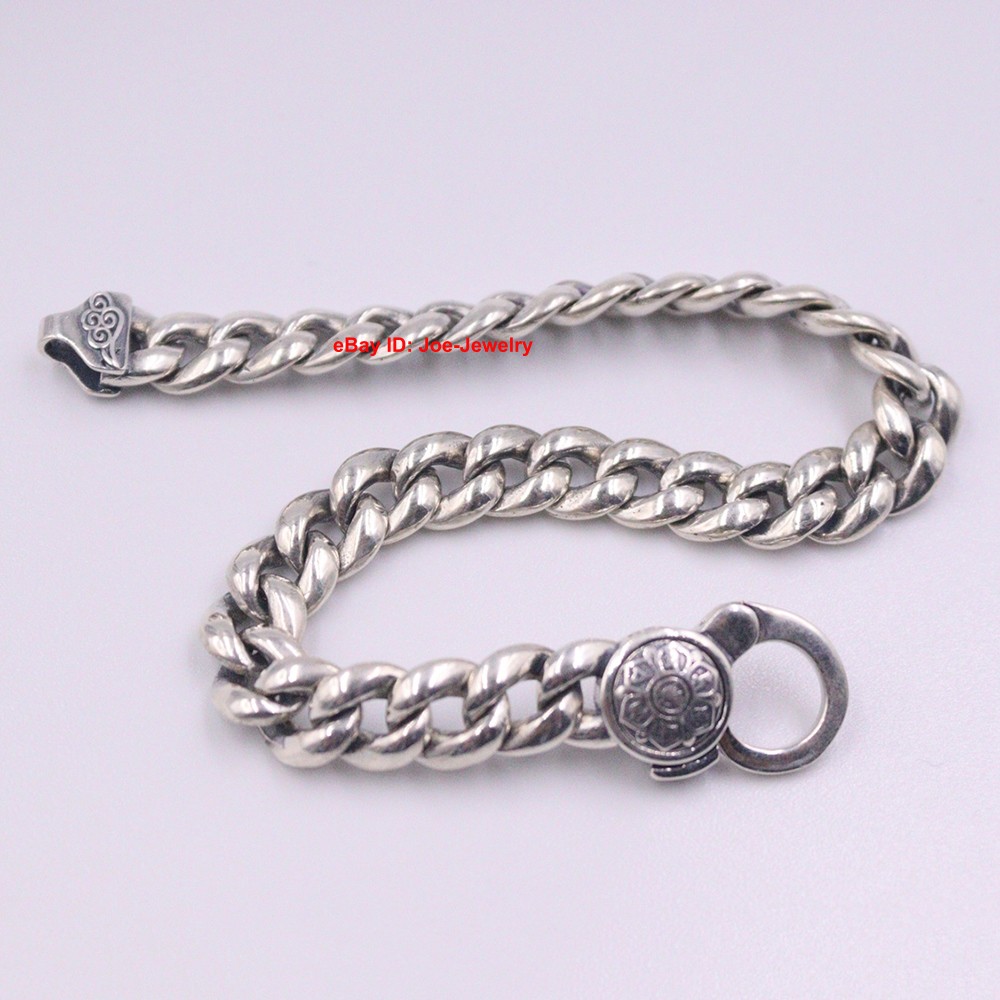 Real 925 Sterling Silver Bracelet 9mm Curb Cuban Link Men’s Chain 8.26INCH