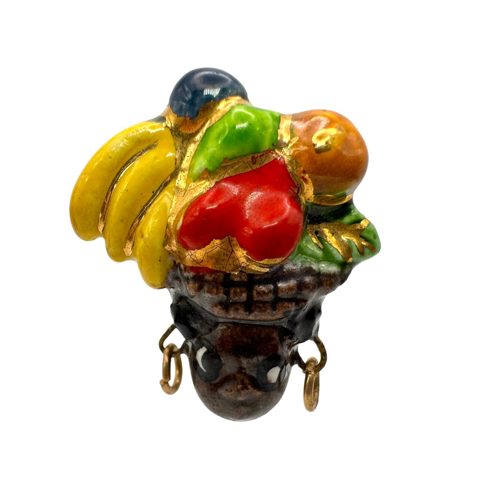 Vtg Ceramic Enamel Carmen Miranda Fruit Headdress Lady Head Clip Earrings
