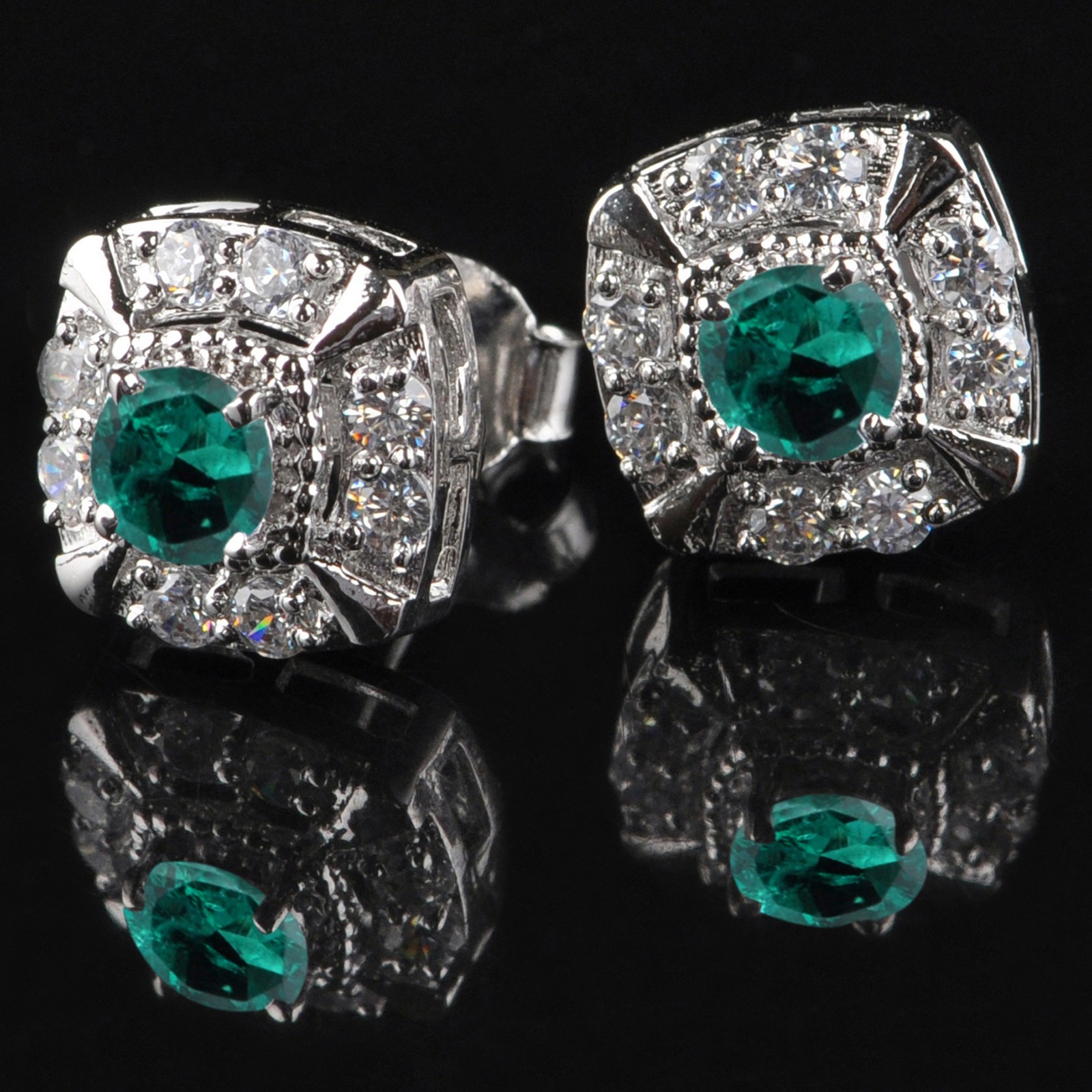 925 Silver 2.60Ct Natural Certified Emerald & White Diamond Studs – Tariff Free