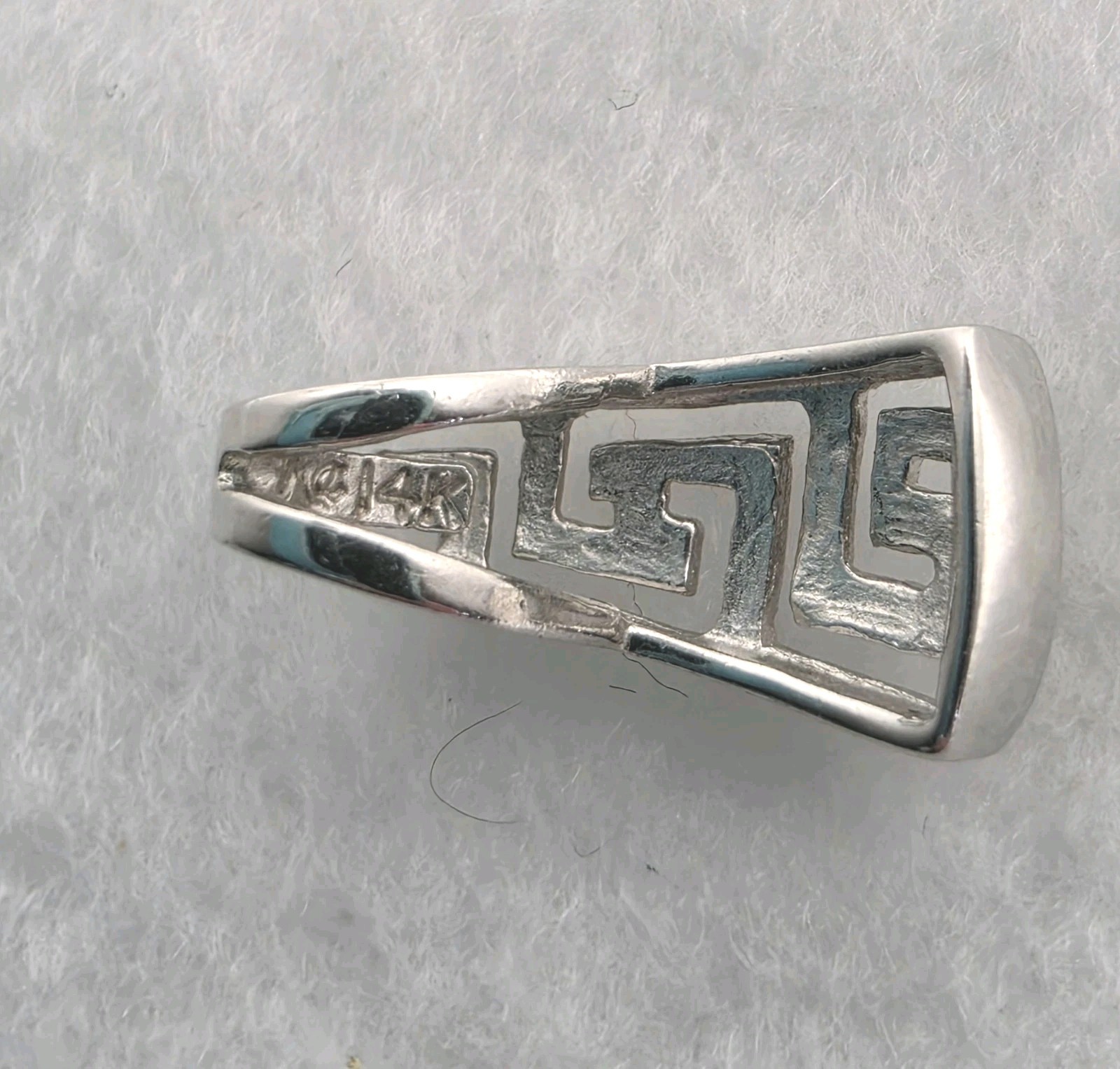 14k White Gold Dainty Greek Key Design Minimalistic Pendant 13mm long no chain