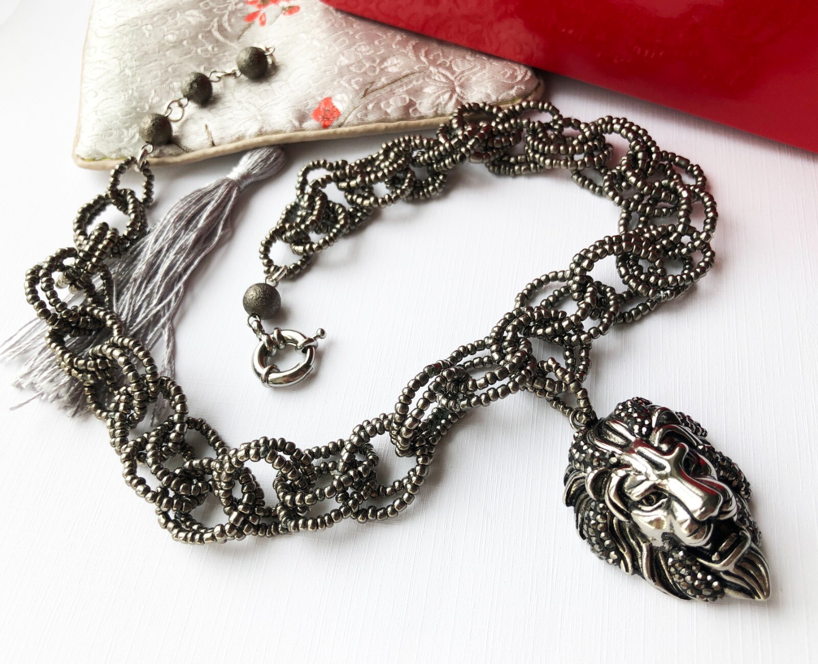 Lion head necklace large, extravagant eye catching necklace
