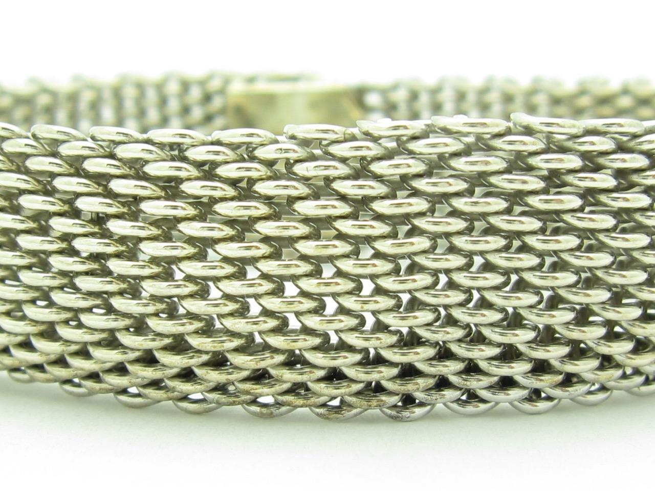 Pre-Owned Tiffany & Co. Mesh Soft Bangle Bracelet 54.0 Grams 17mm Wide Gift