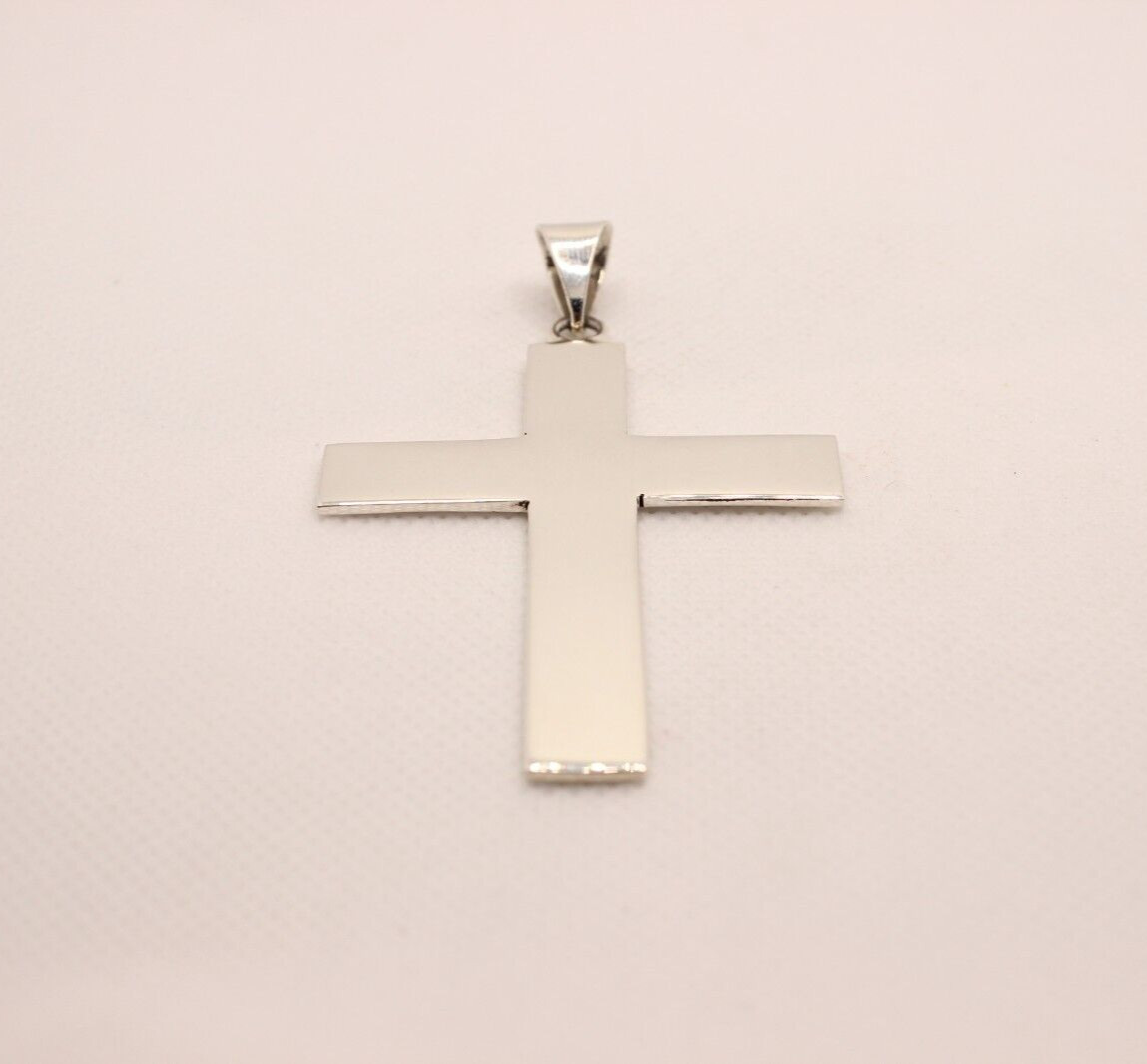 925 Sterling Silver Polished Latin Cross Pendant Simple Large Flat 2.4 inch tall