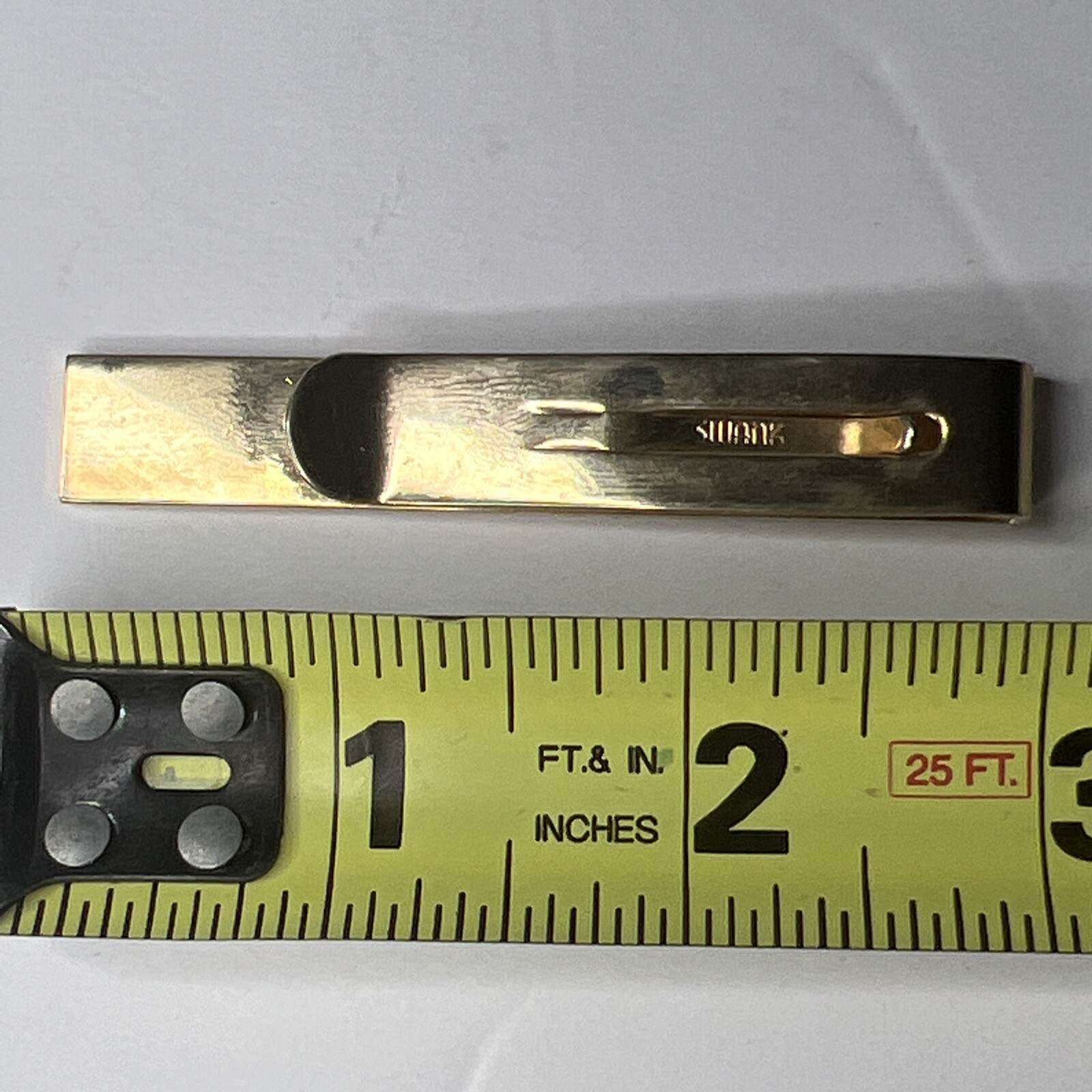 OLD TIE CLIP 3″ BAR CLASP ON GOLD TONE SWANK VINTAGE JEWELRY