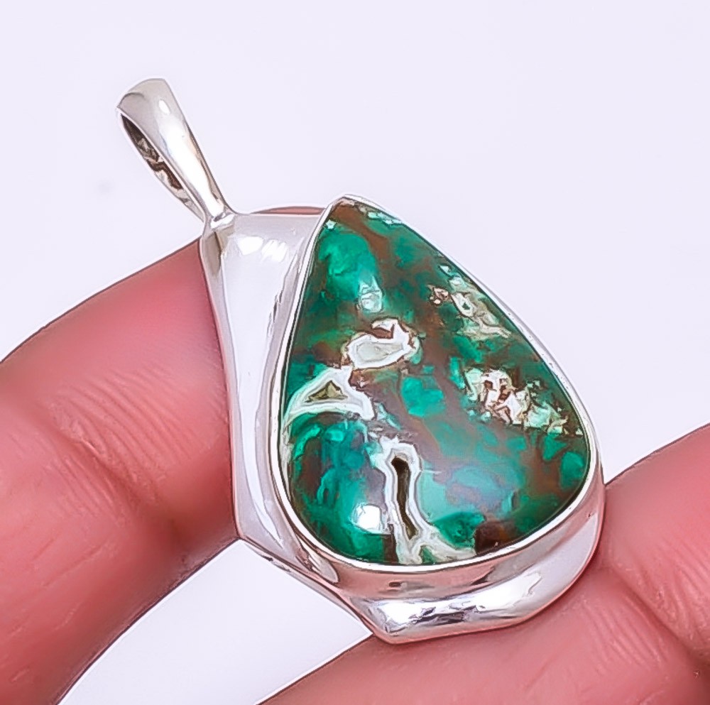 Cuprite Chrysocolla – Africa Gemstone Silver Handmade Pendant 1.56″ A348