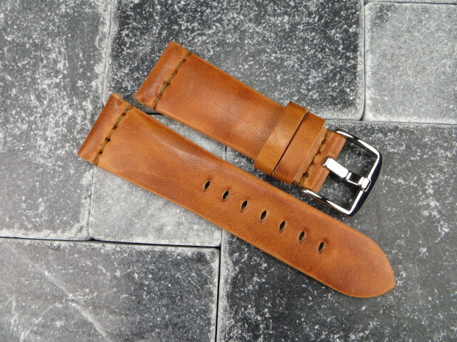 New 26mm Genuine HORWEEN ® Leather Watch Band Brown Strap PANERAI Tongue Buckle
