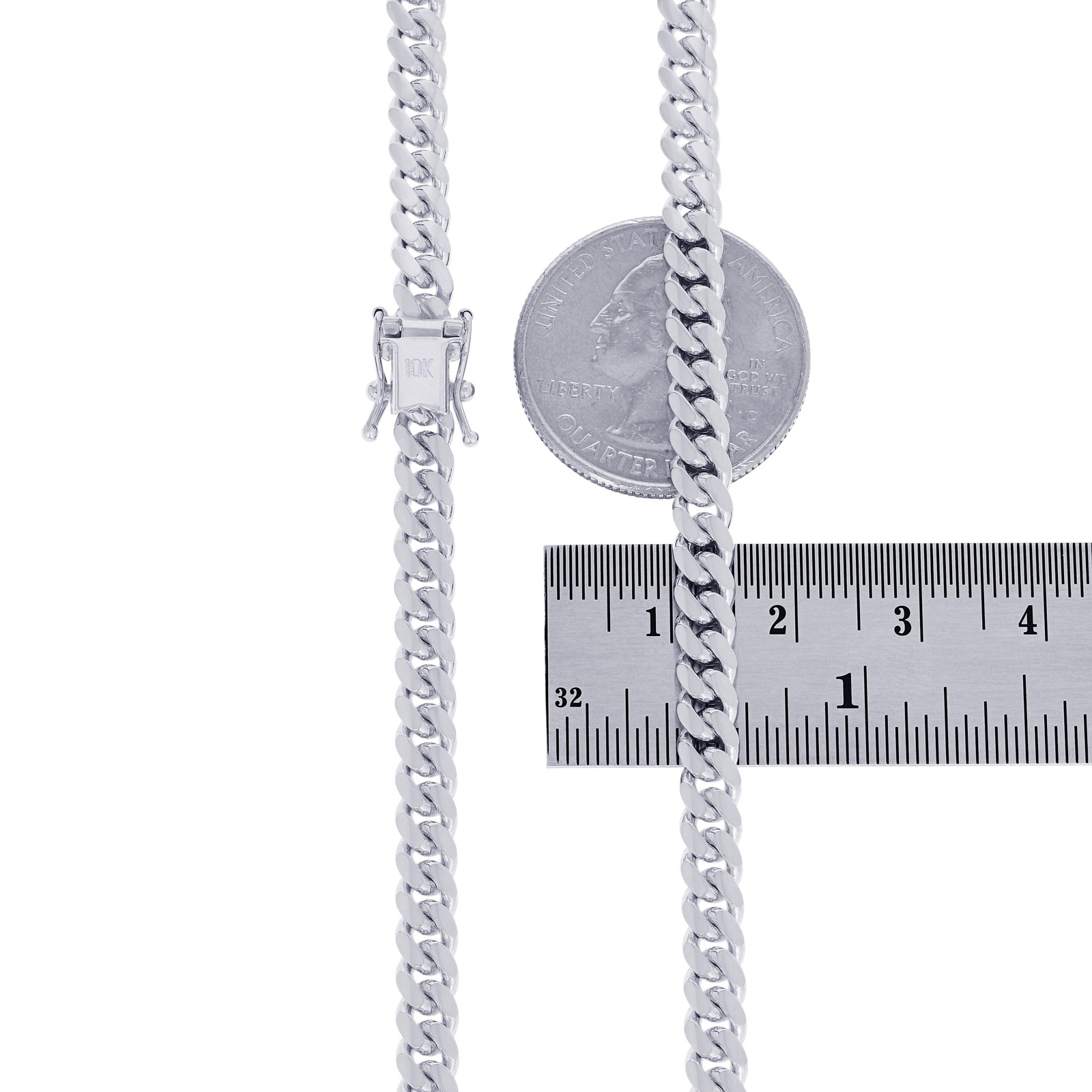 10K White Gold Solid 5mm Mens Miami Cuban Link Chain Bracelet 7″ 7.5″ 8″ 8.5″ 9″