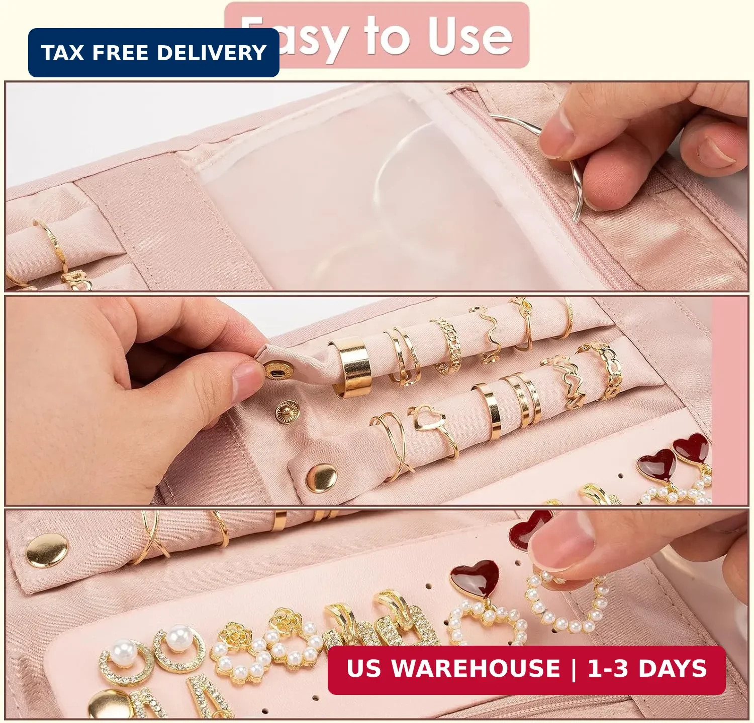 Amrules Travel Jewelry Organizer Bag Anti-Tangle Foldable Small Jewelry Roll Tra