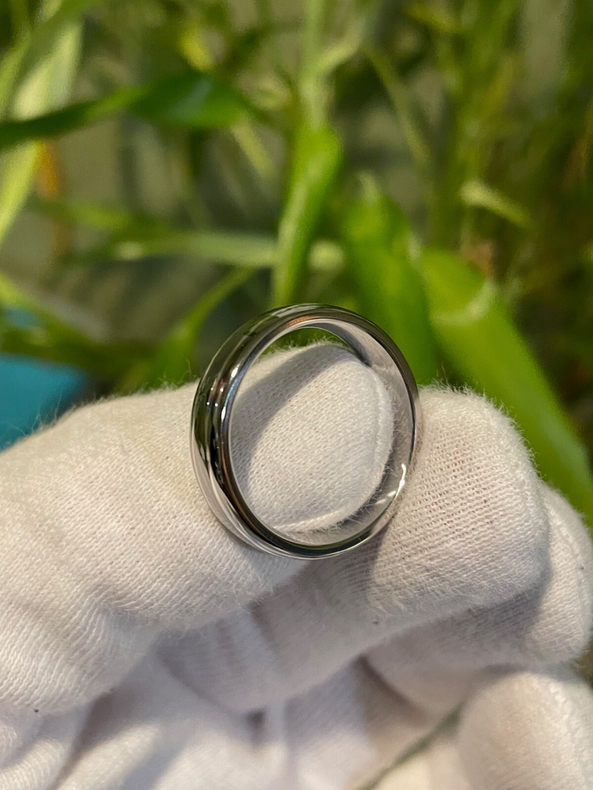 Comfort Fit Titanium Silver Pinstripes Ring, Wedding Band, Polished