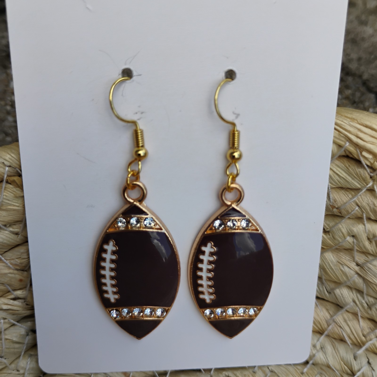 Football Dangle Fishhook Earrings Gold Plated Nickel Free Sports Fall women’s