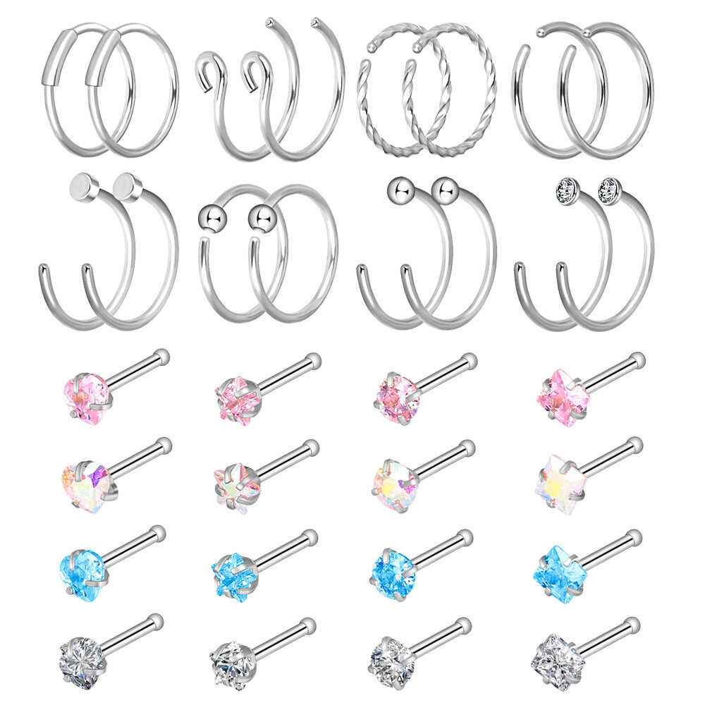 32PCS Tiny Nose Ring Stud 20G Surgical Steel Straight Bone Studs Nose Rings Set