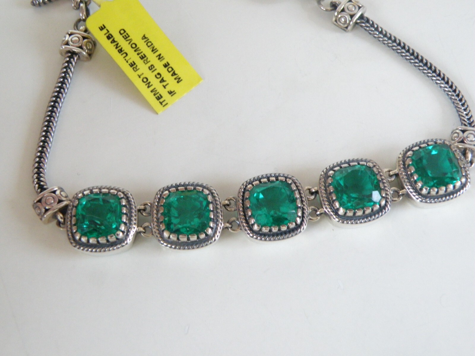 Sterling Silver 925 Green Fluorite Gemstone Tennis Station Bracelet