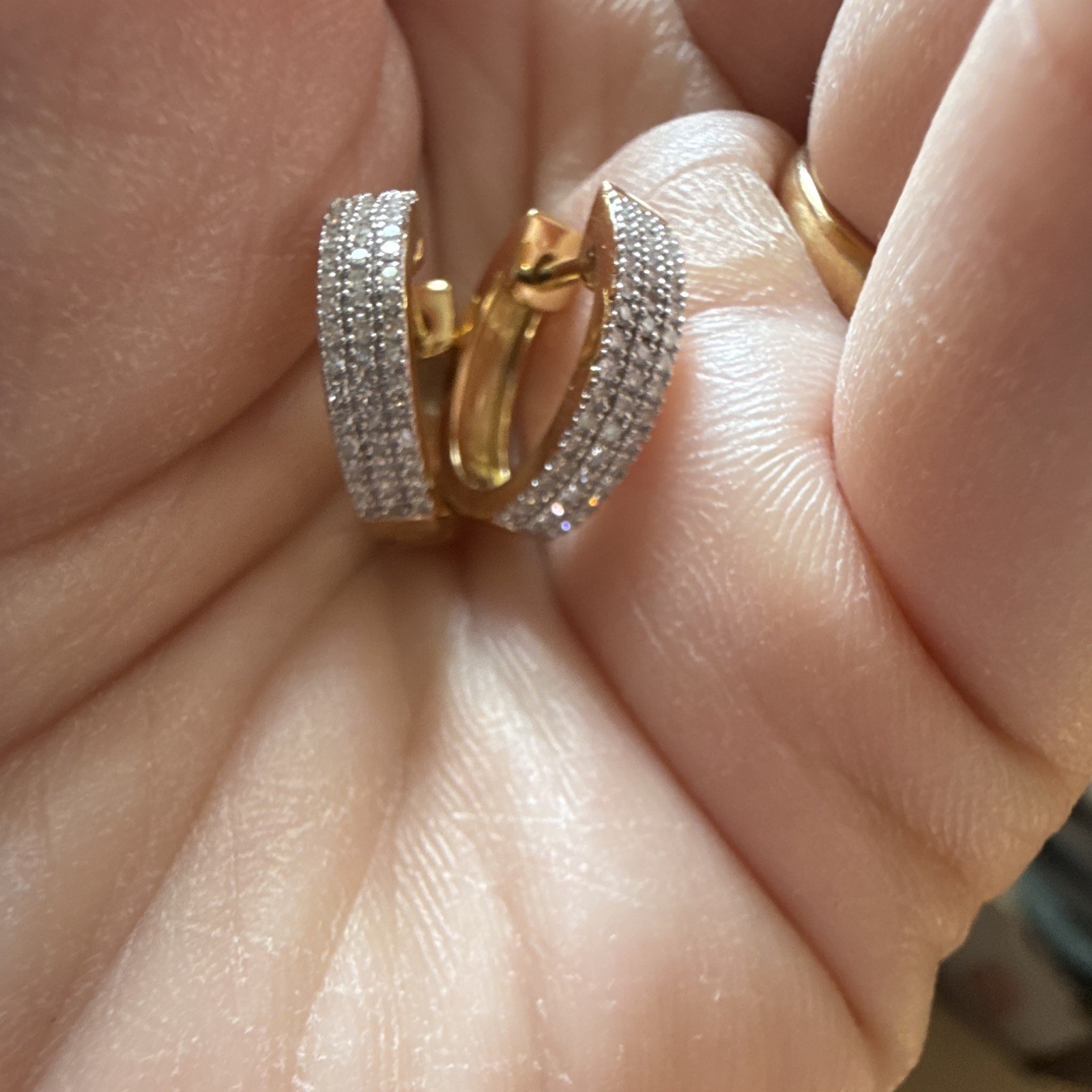 925 Sterling Silver Natural Round Diamond Pavé Hinged Huggie Hoop Gold 0.25CTW