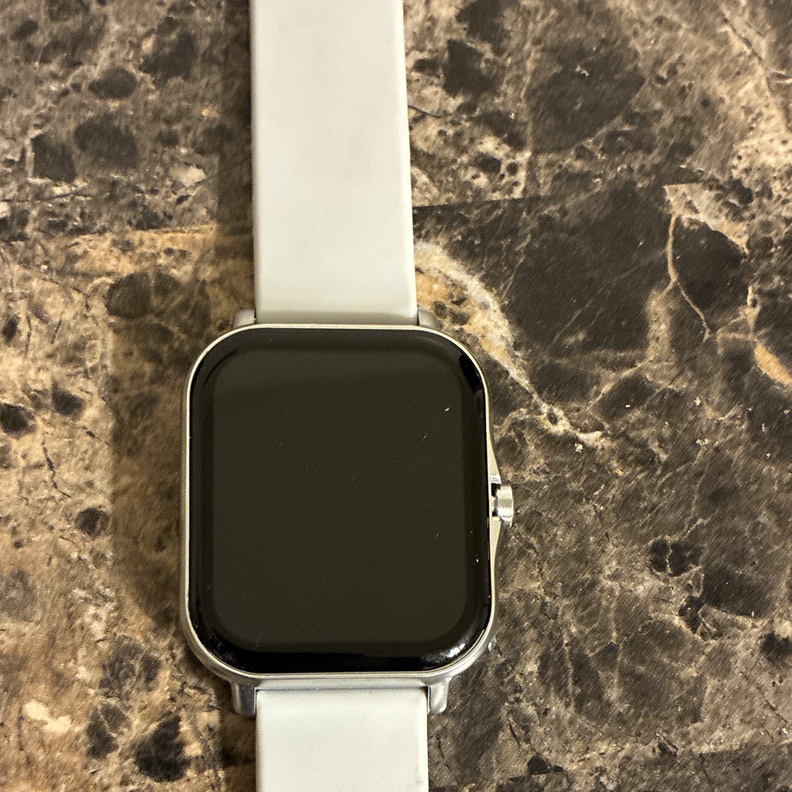 44mm Smart Watch Silver Metal Case White Silicone Band Touchscreen + Charger