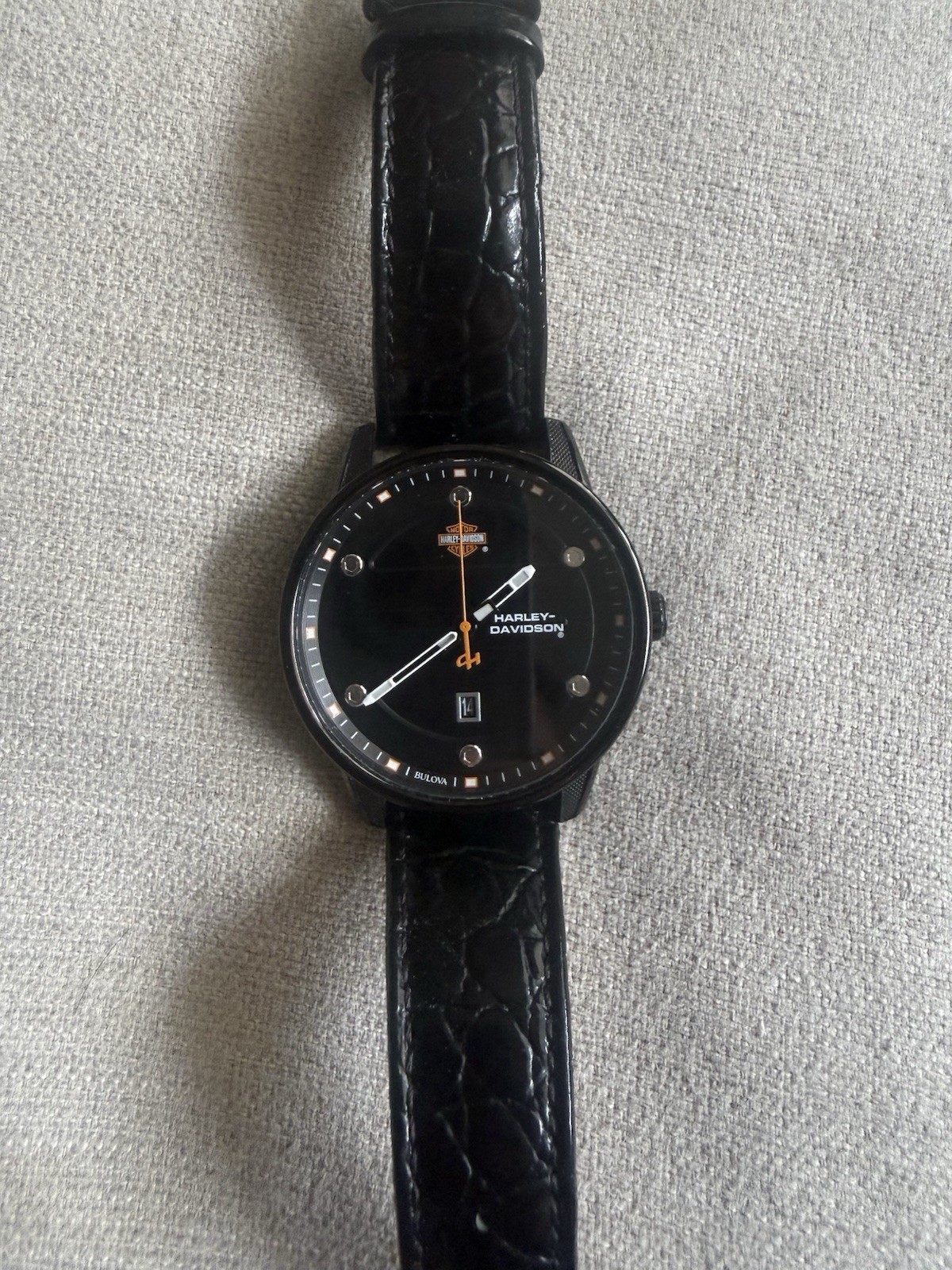Bulova Harley Davidson Men’s Quartz Black Dial Leather Strap Watch 78B153