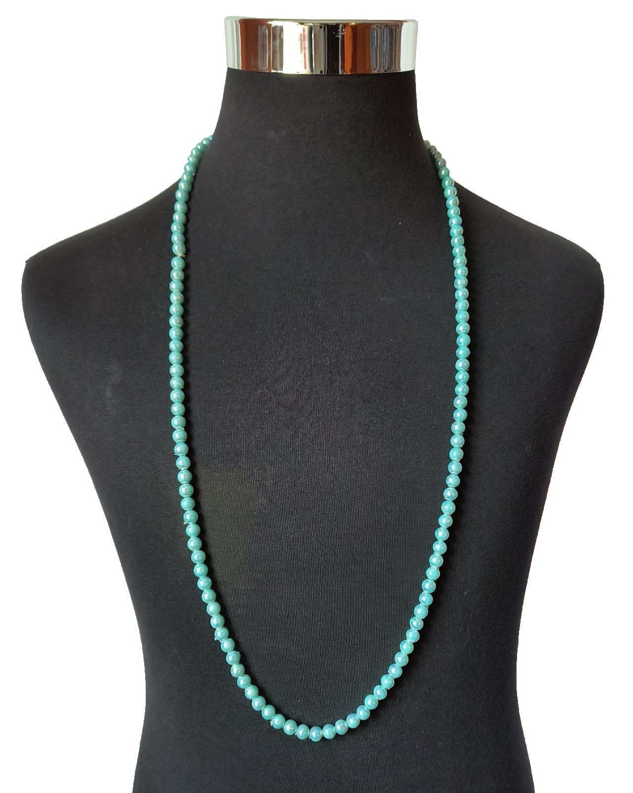 Women’s Necklace Aqua Color Iridescent Beads 38 Inches Long
