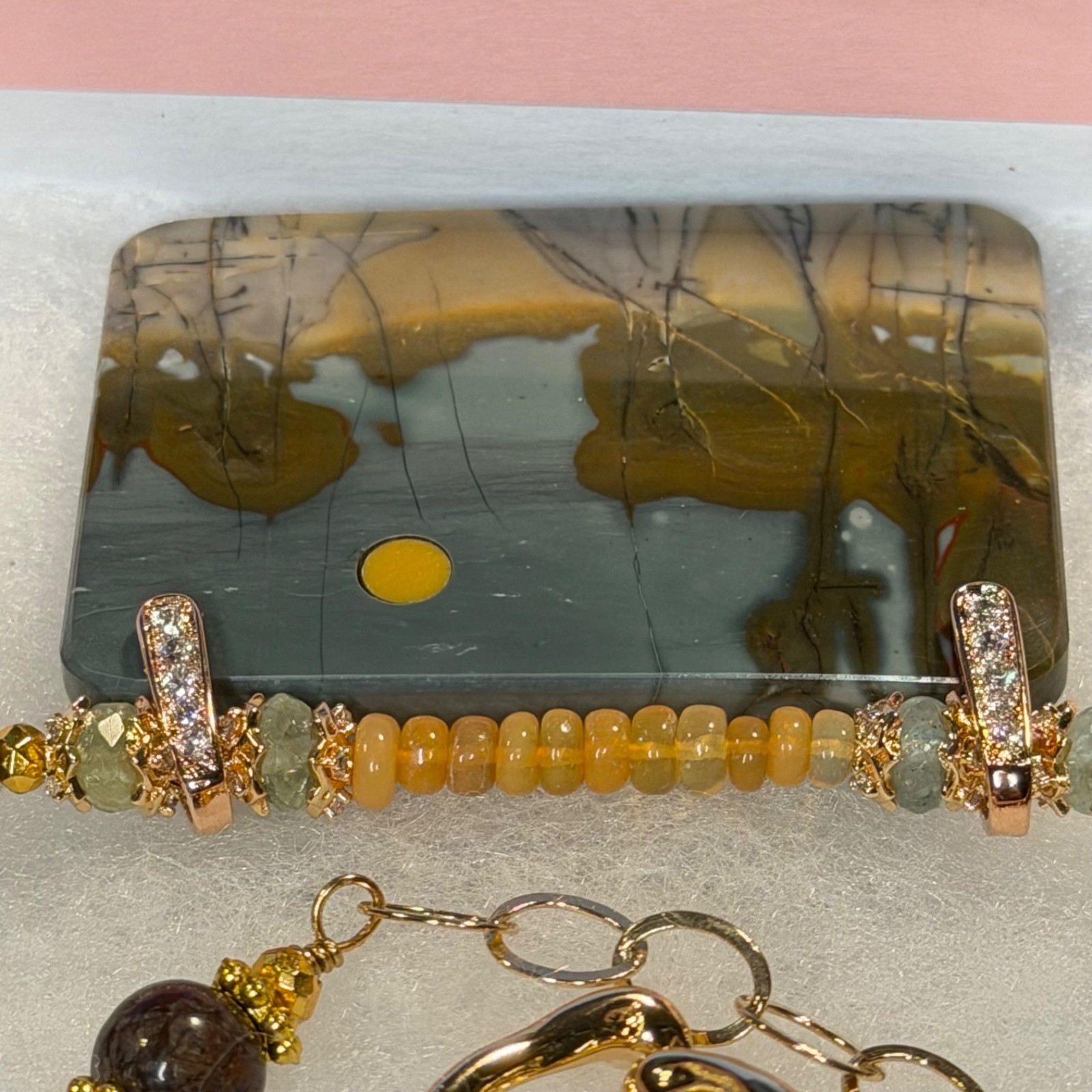 CHERRY CREEK JASPER PENDANT MOOKAITE MOON NECKLACE 18 K GF EARRINGS