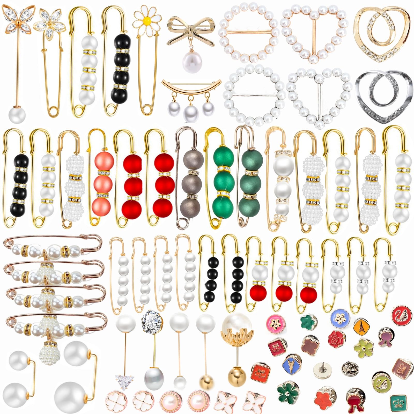 76 Pieces Pearl Brooch Pins Set, Scarf Ring Clips and Sweater Shawl Safety Pi…