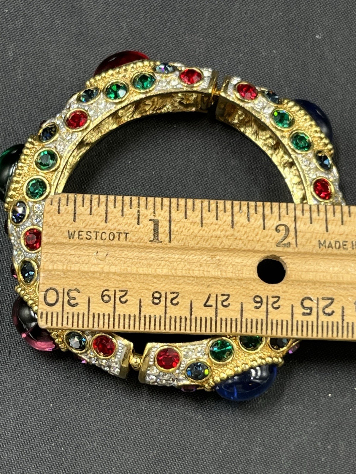 Vtg Sphinx Signed Multi Color Cabochon Etc Hinged Bangle Bracelet 5/8” Wide
