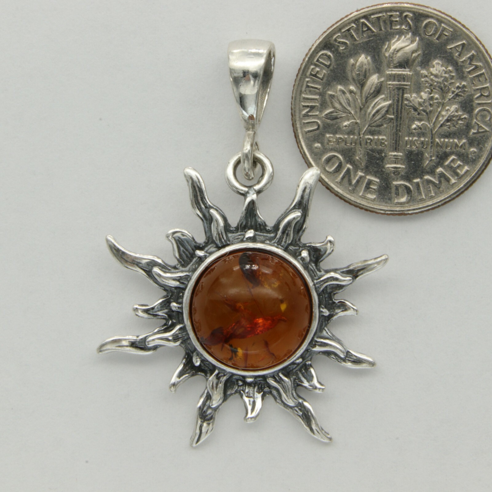 Cognac / Brown BALTIC AMBER Sun Star Pendant 925 STERLING SILVER Natural #2417e