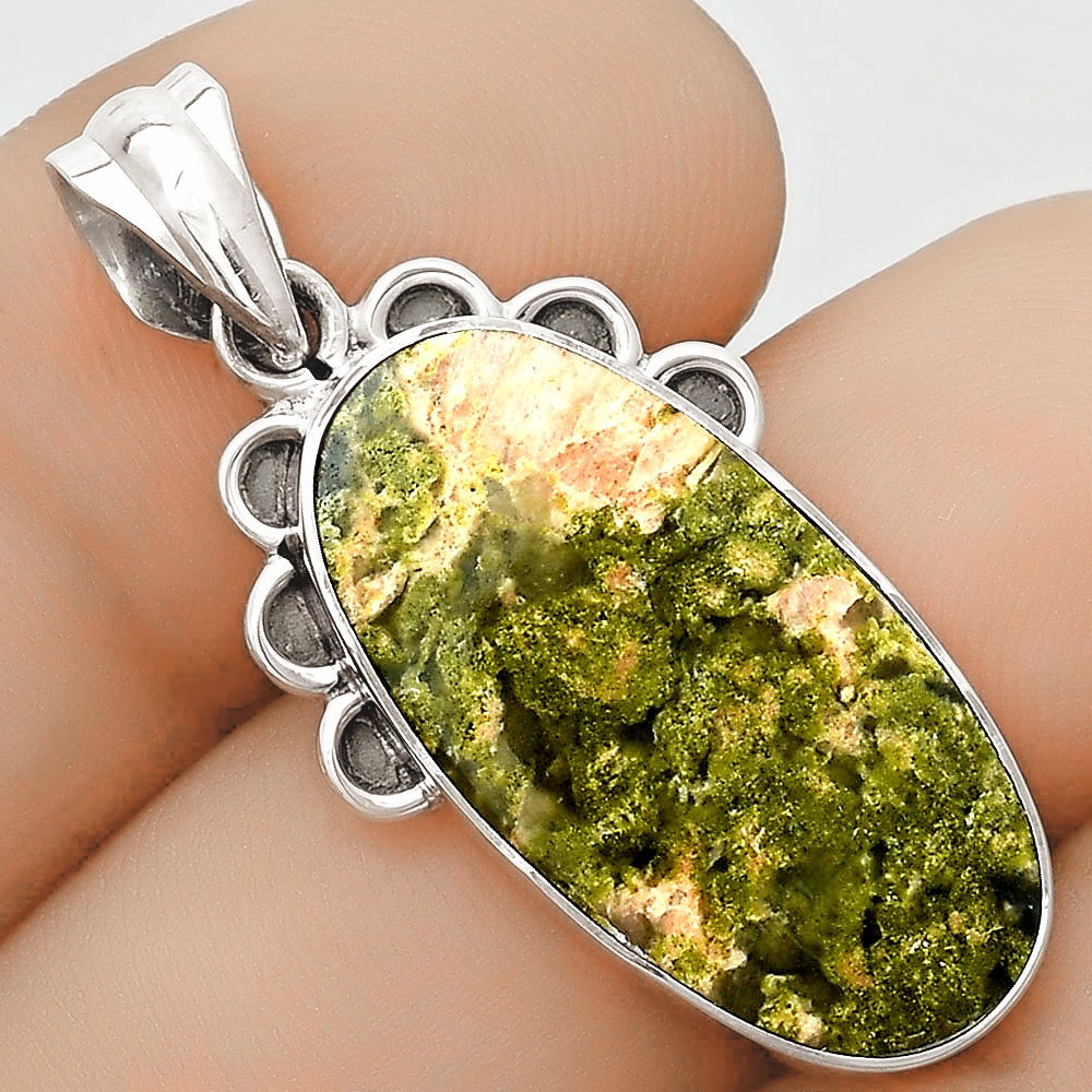 Natural Unakite 925 Sterling Silver Pendant Jewelry P-1085