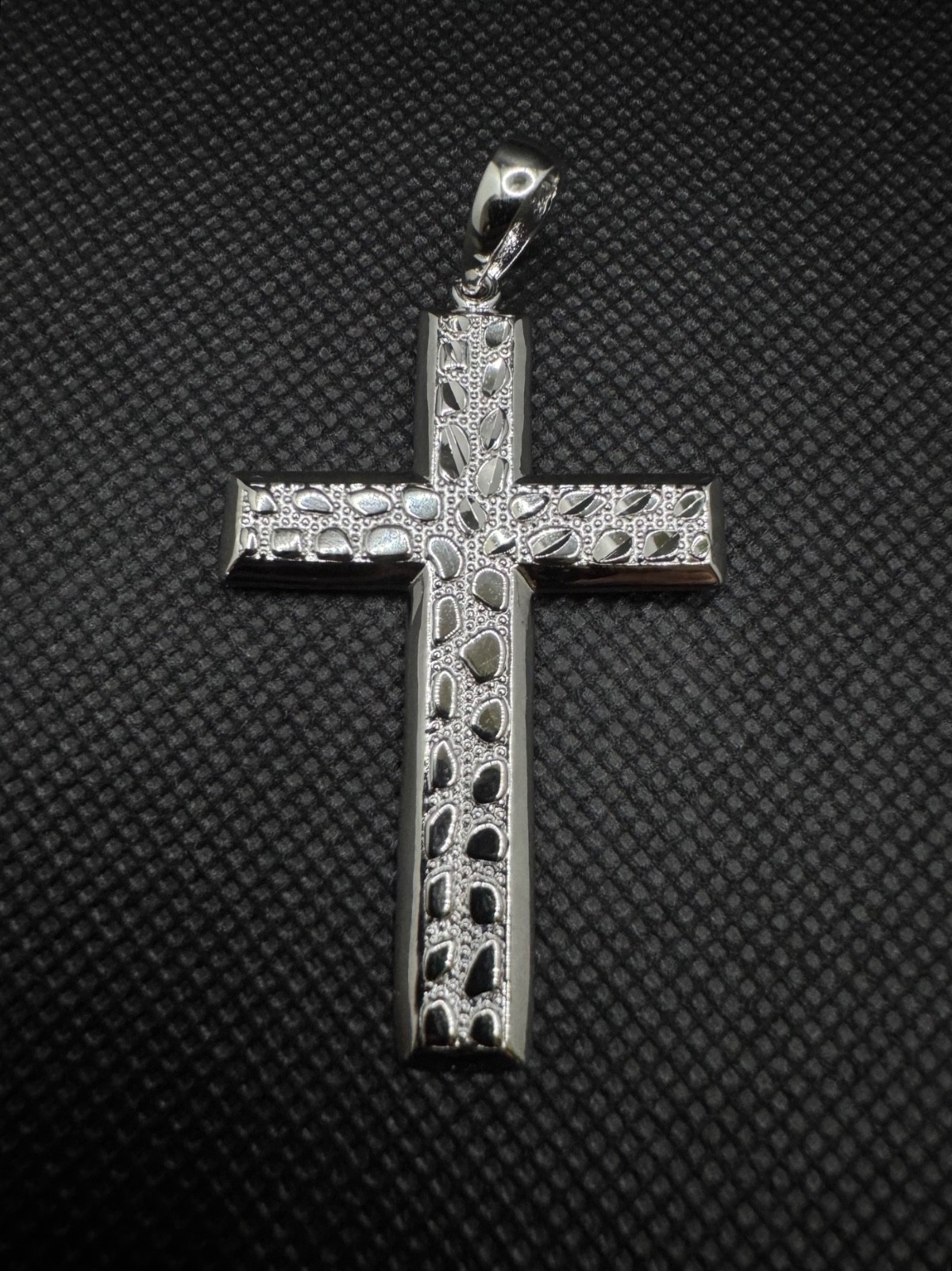 LARGE Nugget Cross Real 925 Sterling Silver Pendant mens Jesus Cruxific