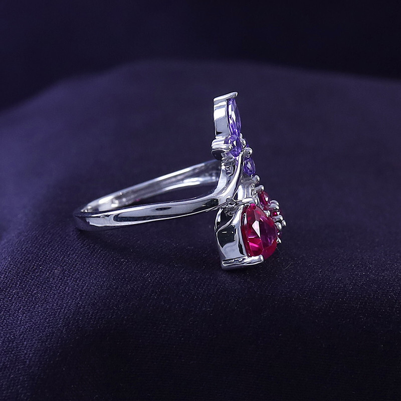 Butterfly & Flower Heart Promise Ring Multi-Gemstone 925 Sterling Silver