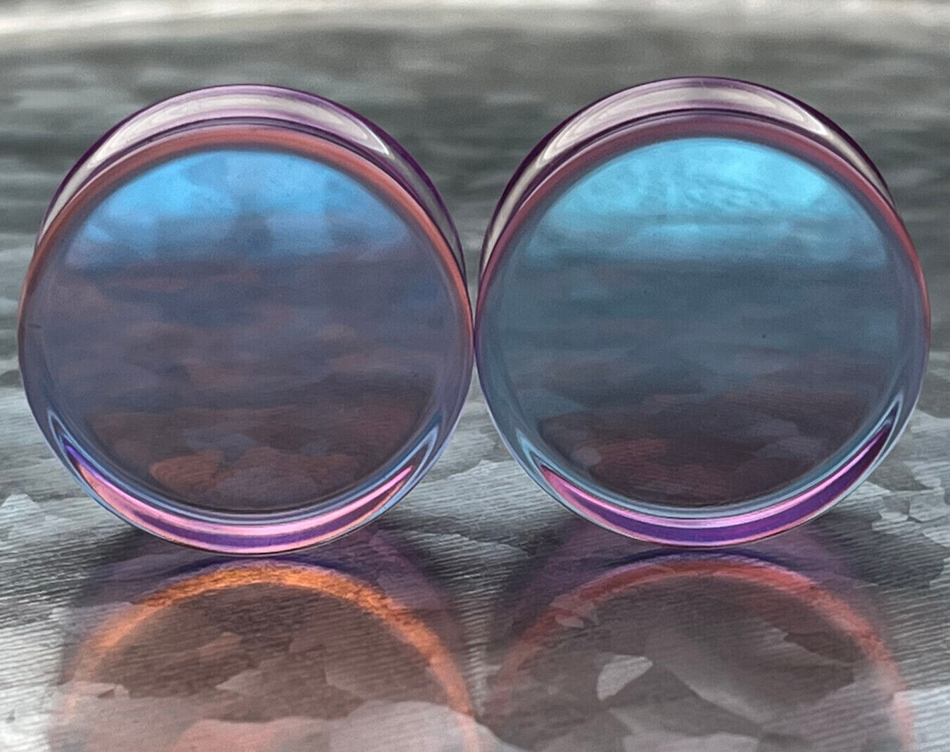 PAIR Mermaid Iridescent Glass Double Flare Plugs Gauges Body Jewelry