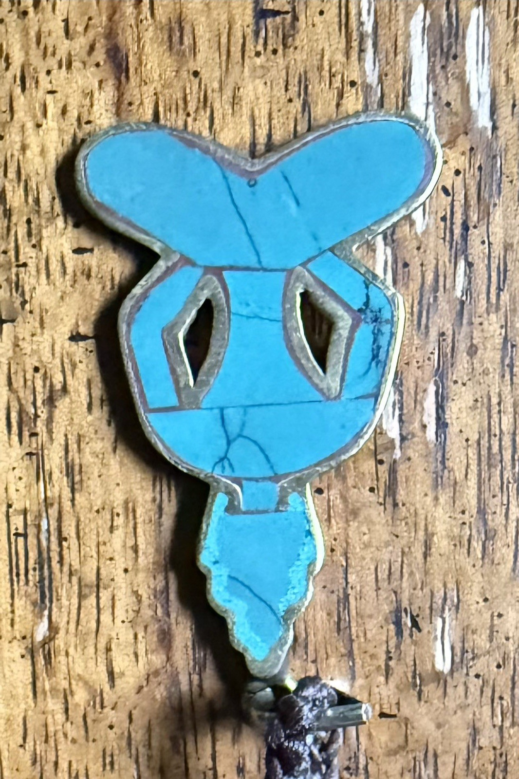 Gypsy Rose Turquoise Inlay Peace Pendant Necklace Braided Cord Brass, Adjustable