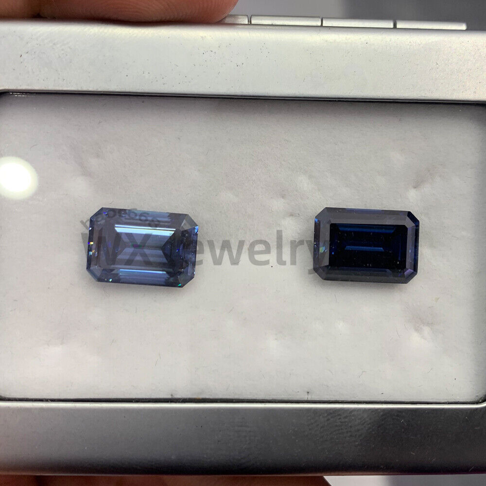 Moissanite Loose Stone Blue Color Emerald Cut VVS1 Gemstone Certificate
