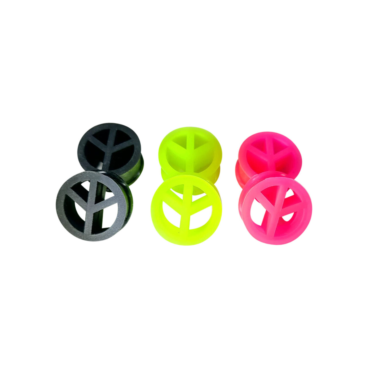 Pair of UV Glow Silicone Peace Sign Ear Plugs Tunnels 3 Colors 7 Sizes Available