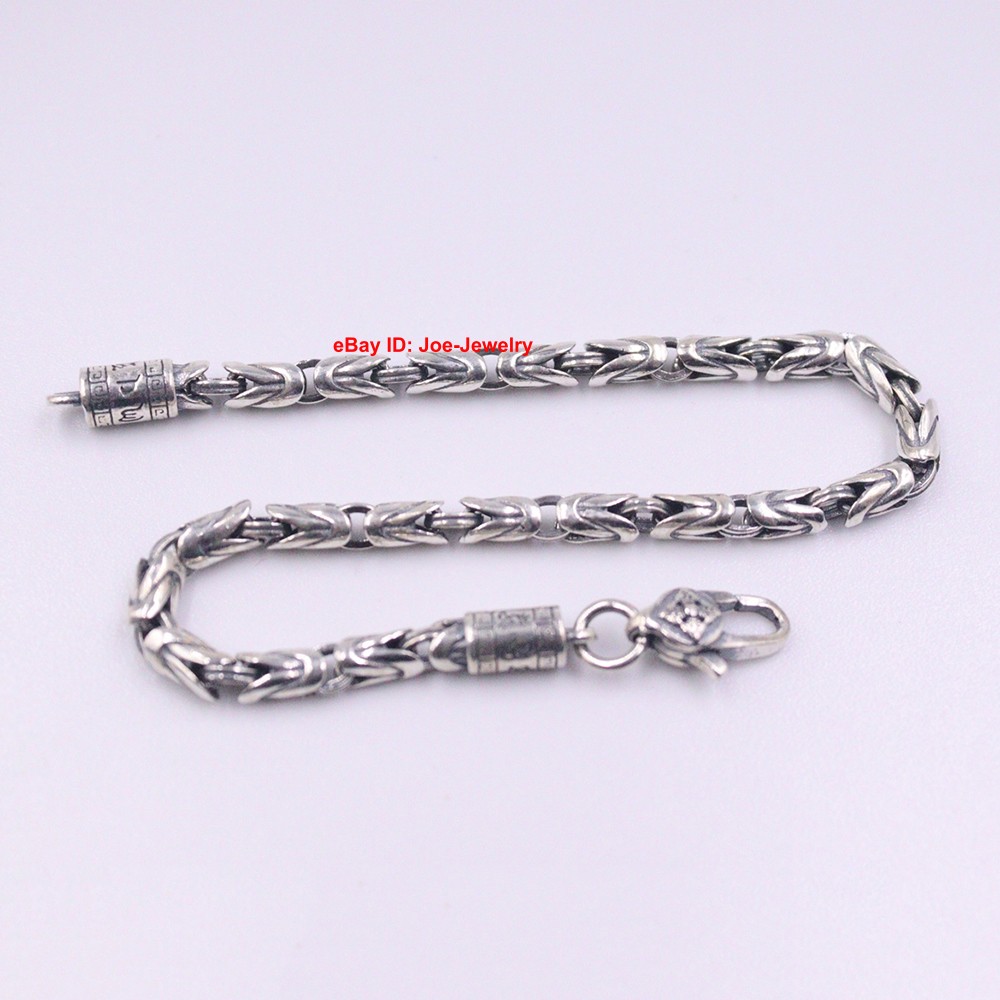 Real 925 Sterling Silver Bracelet 4mm Byzantine Link Men’s Chain 8.26inch