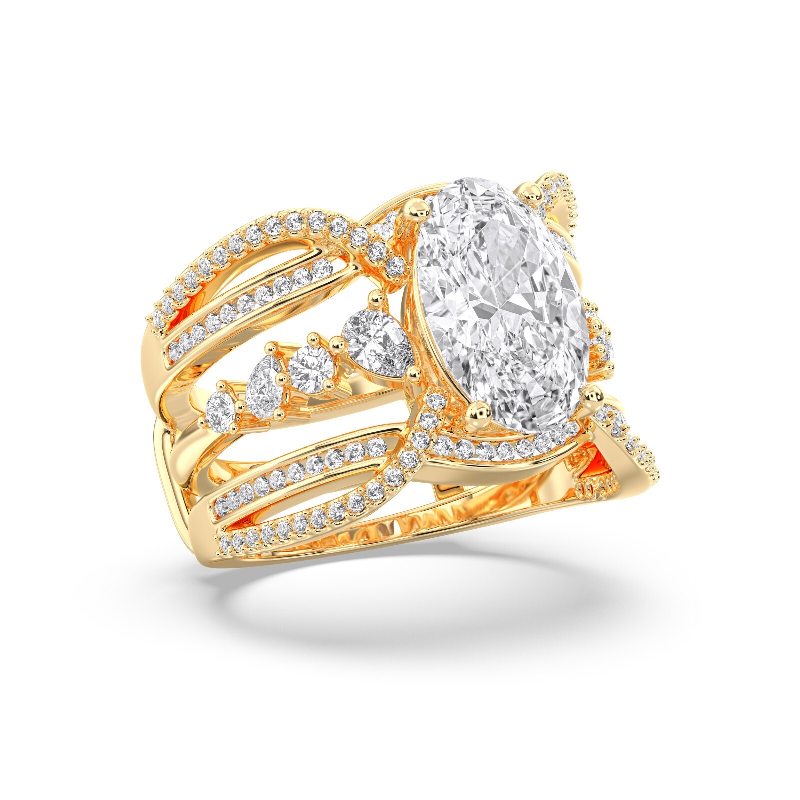 3.75 CT Oval , Pear & Round Cut Moissanite Luxuriance Engagement Ring in Silver