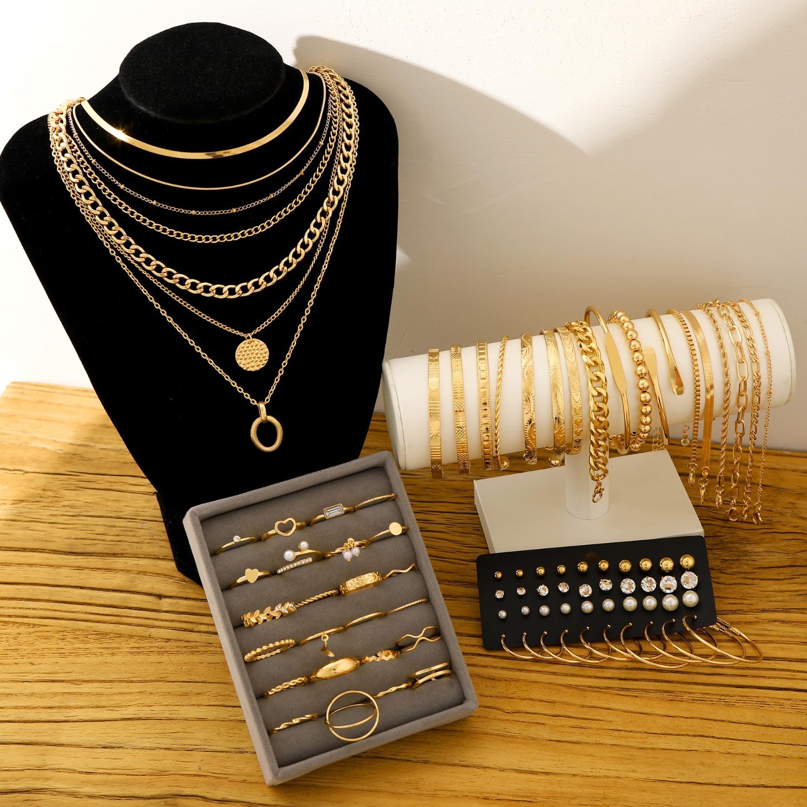 68 Pcs Women’s Gold Jewelry Set – Necklaces, Bracelets, Earrings & Rings Gift
