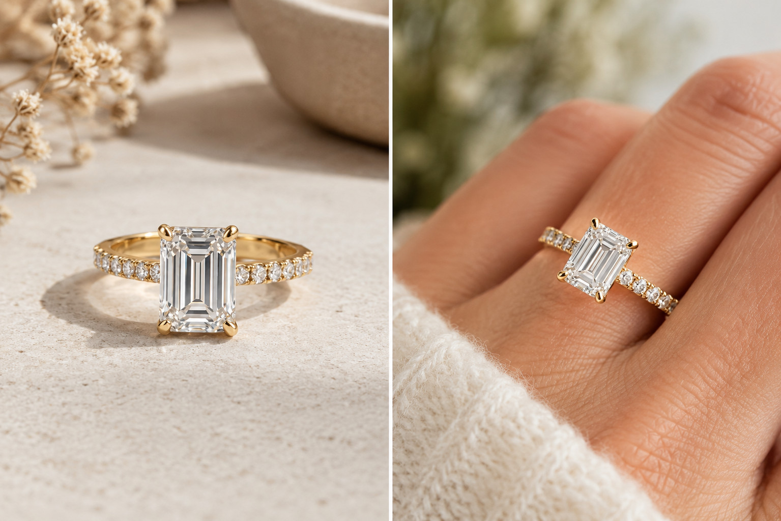 14K Yellow Gold 3.5 CTW Emerald Cut Lab Created Diamond Ring
