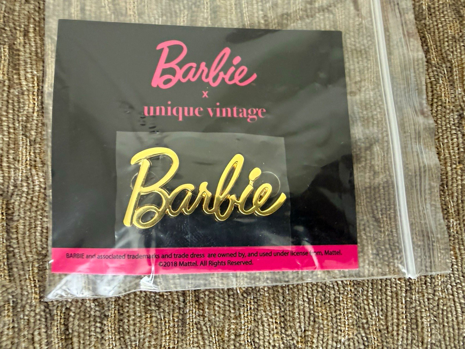 Barbie x Unique Vintage Gold Tone Metal Logo Pin Brooch, Fashion & Beauty