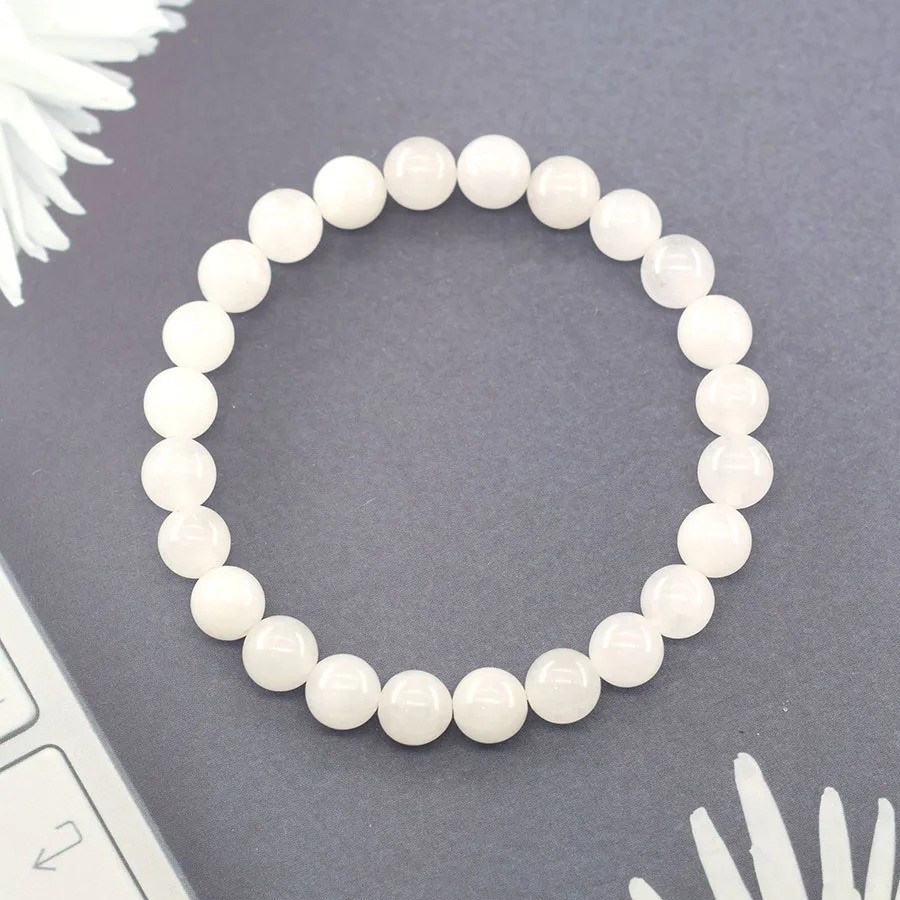 Natural White Jade Bead Bracelet Elastic Yoga Meditation Unisex